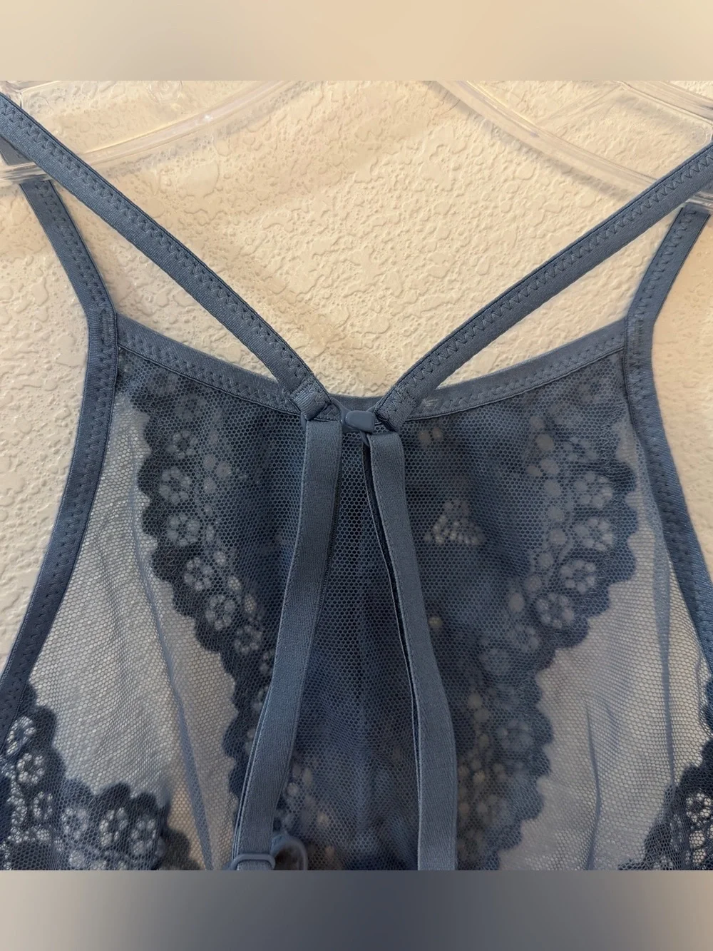 Victoria’s Secret Dream Angels High Neck Lace Bralette NWT Blue Mesh Floral Lace